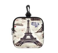 LMNGH Small Neoprene Pouch, Mini Portable Makeup Bag With Carabiner Keychain Waterproof Travel Coin Purse Storage Bag French Paris Tour Eiffel Tower Clutch Cosmetic Organizer For Women