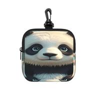 LMNGH Small Neoprene Pouch, Mini Portable Makeup Bag With Carabiner Keychain Waterproof Travel Coin Purse Storage Bag Anime Panda Face Clutch Cosmetic Organizer For Women