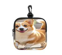 LMNGH Small Neoprene Pouch, Mini Portable Makeup Bag With Carabiner Keychain Waterproof Travel Coin Purse Storage Bag Playful Corgi Clutch Cosmetic Organizer For Women