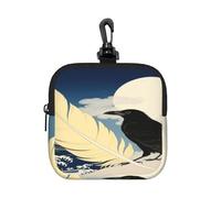 LMNGH Small Neoprene Pouch, Mini Portable Makeup Bag With Carabiner Keychain Waterproof Travel Coin Purse Storage Bag Black Raven Moon Print Clutch Cosmetic Organizer For Women