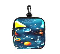 LMNGH Small Neoprene Pouch, Mini Portable Makeup Bag With Carabiner Keychain Waterproof Travel Coin Purse Storage Bag Abstract Science Chemistry Clutch Cosmetic Organizer For Women