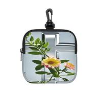 LMNGH Small Neoprene Pouch, Mini Portable Makeup Bag With Carabiner Keychain Waterproof Travel Coin Purse Storage Bag Flower Branches On The Cross Clutch Cosmetic Organizer For Women