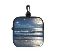 LMNGH Small Neoprene Pouch, Mini Portable Makeup Bag With Carabiner Keychain Waterproof Travel Coin Purse Storage Bag Night Ocean Clutch Cosmetic Organizer For Women