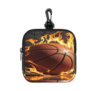 LMNGH Small Neoprene Pouch, Mini Portable Makeup Bag With Carabiner Keychain Waterproof Travel Coin Purse Storage Bag Basketball In Fire Clutch Cosmetic Organizer For Women