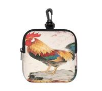 LMNGH Small Neoprene Pouch, Mini Portable Makeup Bag With Carabiner Keychain Waterproof Travel Coin Purse Storage Bag Colorful Rooster Clutch Cosmetic Organizer For Women