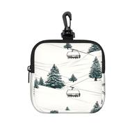 LMNGH Small Neoprene Pouch, Mini Portable Makeup Bag With Carabiner Keychain Waterproof Travel Coin Purse Storage Bag Ski Lift With Fir Tree Clutch Cosmetic Organizer For Women