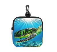 LMNGH Small Neoprene Pouch, Mini Portable Makeup Bag With Carabiner Keychain Waterproof Travel Coin Purse Storage Bag Turtle Swimming In The Sea Clutch Cosmetic Organizer For Women