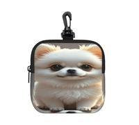 LMNGH Small Neoprene Pouch, Mini Portable Makeup Bag With Carabiner Keychain Waterproof Travel Coin Purse Storage Bag Cute Pomeranian Clutch Cosmetic Organizer For Women