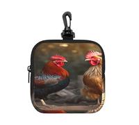 LMNGH Small Neoprene Pouch, Mini Portable Makeup Bag With Carabiner Keychain Waterproof Travel Coin Purse Storage Bag Rooster And Chicken Clutch Cosmetic Organizer For Women
