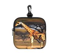 LMNGH Small Neoprene Pouch, Mini Portable Makeup Bag With Carabiner Keychain Waterproof Travel Coin Purse Storage Bag Africa Giraffe Majestic Tree Clutch Cosmetic Organizer For Women