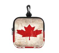LMNGH Small Neoprene Pouch, Mini Portable Makeup Bag With Carabiner Keychain Waterproof Travel Coin Purse Storage Bag Retro Canada Flag Clutch Cosmetic Organizer For Women