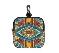 LMNGH Small Neoprene Pouch, Mini Portable Makeup Bag With Carabiner Keychain Waterproof Travel Coin Purse Storage Bag African Style Textile Pattern Clutch Cosmetic Organizer For Women