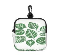 LMNGH Small Neoprene Pouch, Mini Portable Makeup Bag With Carabiner Keychain Waterproof Travel Coin Purse Storage Bag Green Leaves Clutch Cosmetic Organizer For Women