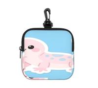 LMNGH Small Neoprene Pouch, Mini Portable Makeup Bag With Carabiner Keychain Waterproof Travel Coin Purse Storage Bag Cute Axolotl Print Clutch Cosmetic Organizer For Women