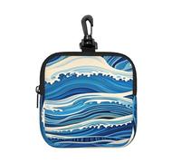 LMNGH Small Neoprene Pouch, Mini Portable Makeup Bag With Carabiner Keychain Waterproof Travel Coin Purse Storage Bag Blue Wave Painting Clutch Cosmetic Organizer For Women