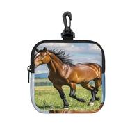 LMNGH Small Neoprene Pouch, Mini Portable Makeup Bag With Carabiner Keychain Waterproof Travel Coin Purse Storage Bag Horse Running In Field Clutch Cosmetic Organizer For Women
