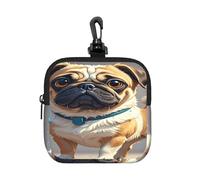 LMNGH Small Neoprene Pouch, Mini Portable Makeup Bag With Carabiner Keychain Waterproof Travel Coin Purse Storage Bag Pug Cartoon Clutch Cosmetic Organizer For Women