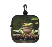 LMNGH Small Neoprene Pouch, Mini Portable Makeup Bag With Carabiner Keychain Waterproof Travel Coin Purse Storage Bag Peace Tree Frog Clutch Cosmetic Organizer For Women