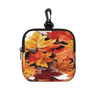 LMNGH Small Neoprene Pouch, Mini Portable Makeup Bag With Carabiner Keychain Waterproof Travel Coin Purse Storage Bag Autumn Leaves Clutch Cosmetic Organizer For Women