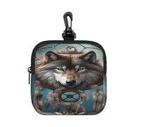 LMNGH Small Neoprene Pouch, Mini Portable Makeup Bag With Carabiner Keychain Waterproof Travel Coin Purse Storage Bag 3d Wolf Dream Catcher Clutch Cosmetic Organizer For Women