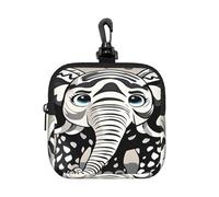 LMNGH Small Neoprene Pouch, Mini Portable Makeup Bag With Carabiner Keychain Waterproof Travel Coin Purse Storage Bag Black And White Elephant Clutch Cosmetic Organizer For Women