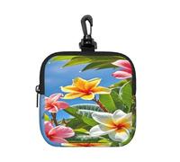 LMNGH Small Neoprene Pouch, Mini Portable Makeup Bag With Carabiner Keychain Waterproof Travel Coin Purse Storage Bag Hawaii Flowers Clutch Cosmetic Organizer For Women