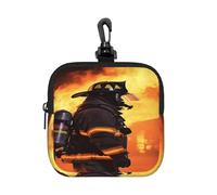 LMNGH Small Neoprene Pouch, Mini Portable Makeup Bag With Carabiner Keychain Waterproof Travel Coin Purse Storage Bag Firefighter Fireman Flame Clutch Cosmetic Organizer For Women