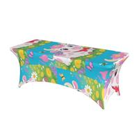 LMNGH Spring Cute Flower Cow Decorative Tablecloth Protector for Wedding, Banquet & Parties6FT Spandex Rectangle Tablecloths, Stretch Washable Table Cloth Wrinkle Free Patio Table Cover