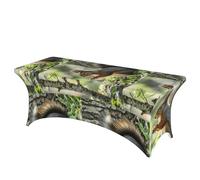 LMNGH Squirrel in the Woods Decorative Tablecloth Protector for Wedding, Banquet & Parties6FT Spandex Rectangle Tablecloths, Stretch Washable Table Cloth Wrinkle Free Patio Table Cover