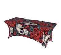 LMNGH Sugar Skulls and Red Roses Decorative Tablecloth Protector for Wedding, Banquet & Parties6FT Spandex Rectangle Tablecloths, Stretch Washable Table Cloth Wrinkle Free Patio Table Cover