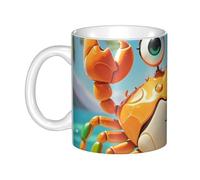 LMNGH Summer Cartoon Crab Ceramic Coffee Mug 11oz Novelty Tea Cup With Handle Coffee Cup For Men Women Office Work