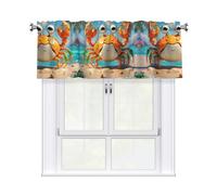LMNGH Summer Cartoon Crab Curtain Valance for Windows,Kitchen Window Curtains Blackout Drapes Window Treatments Decorative Rod Pocket Short Curtain for Living Room Bedroom,54" W x 18" L