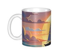 LMNGH Sunset And Sailboat Ceramic Coffee Mug 11oz Novelty Tea Cup With Handle Coffee Cup For Men Women Office Work