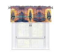 LMNGH Sunset and Sailboat Curtain Valance for Windows,Kitchen Window Curtains Blackout Drapes Window Treatments Decorative Rod Pocket Short Curtain for Living Room Bedroom,54" W x 18" L