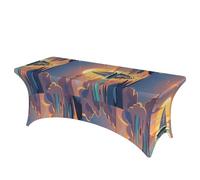 LMNGH Sunset and Sailboat Decorative Tablecloth Protector for Wedding, Banquet & Parties6FT Spandex Rectangle Tablecloths, Stretch Washable Table Cloth Wrinkle Free Patio Table Cover