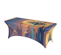LMNGH Sunset and Sailboat Decorative Tablecloth Protector for Wedding, Banquet & Parties6FT Spandex Rectangle Tablecloths, Stretch Washable Table Cloth Wrinkle Free Patio Table Cover