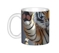 LMNGH Tiger Head With Raised Paws Ceramic Coffee Mug 11oz Novelty Tea Cup With Handle Coffee Cup For Men Women Office Work