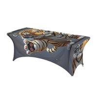 LMNGH Tiger Head with Raised Paws Decorative Tablecloth Protector for Wedding, Banquet & Parties6FT Spandex Rectangle Tablecloths, Stretch Washable Table Cloth Wrinkle Free Patio Table Cover