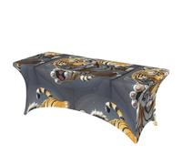 LMNGH Tiger Head with Raised Paws Decorative Tablecloth Protector for Wedding, Banquet & Parties6FT Spandex Rectangle Tablecloths, Stretch Washable Table Cloth Wrinkle Free Patio Table Cover