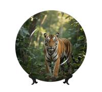LMNGH tiger in the jungle Bone China Decorative Plate,8in（20cm） Ceramic Decorative Plates with Display Stand,Ceramic Ornaments Art Porcelain Plate for Home Office Wall Decor Collections Plates