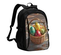 LMNGH Travel Laptop Backpack Business Backpack for Men Women Basket and Easter Eggs Travel Backpack with USB Charging Port