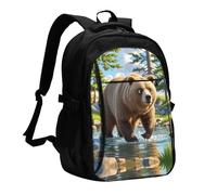 LMNGH Travel Laptop Backpack Business Backpack for Men Women Bear crossing the river Travel Backpack with USB Charging Port
