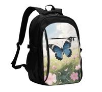 LMNGH Travel Laptop Backpack Business Backpack for Men Women Blue Butterfly Travel Backpack with USB Charging Port