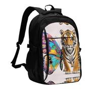 LMNGH Travel Laptop Backpack Business Backpack for Men Women Butterfly and tiger Travel Backpack with USB Charging Port