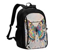 LMNGH Travel Laptop Backpack Business Backpack for Men Women Butterfly drip spray watercolor Travel Backpack with USB Charging Port