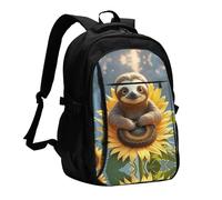 LMNGH Travel Laptop Backpack Business Backpack for Men Women Cartoon sloth sitting on sunflower Travel Backpack with USB Charging Port