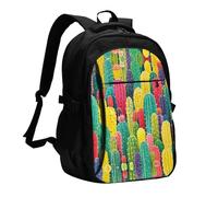LMNGH Travel Laptop Backpack Business Backpack for Men Women Colorful Cactus Pattern Travel Backpack with USB Charging Port