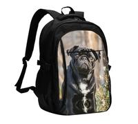 LMNGH Travel Laptop Backpack Business Backpack for Men Women Cute Black Pug Dog Travel Backpack with USB Charging Port