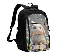 LMNGH Travel Laptop Backpack Business Backpack for Men Women Cute Easter Bunny Travel Backpack with USB Charging Port