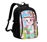 LMNGH Travel Laptop Backpack Business Backpack for Men Women Cute Flower Cow Travel Backpack with USB Charging Port